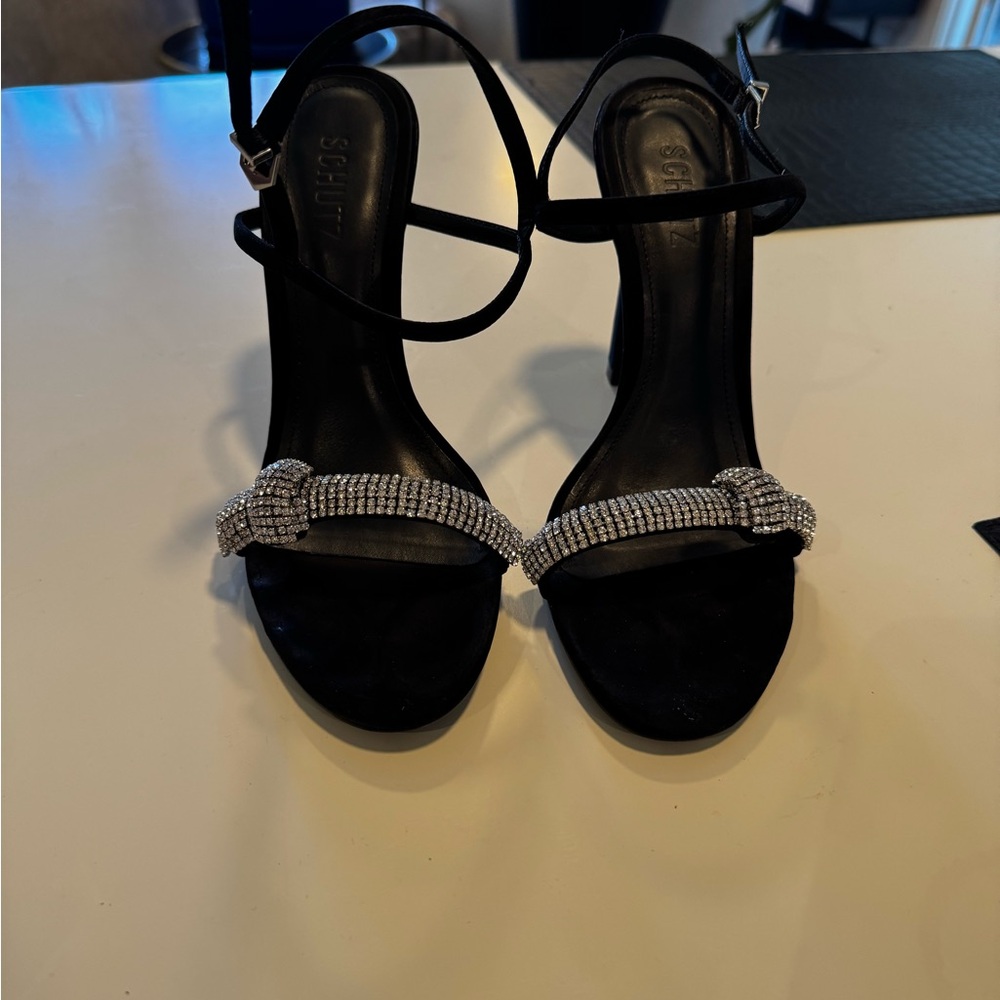 SCHUTZ Black Crystal Knot Strap Heeled Sandals - Picture 7 of 14